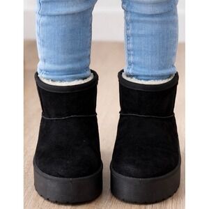 Link Boots Platform Black Suede Faux Fur Lined Chunky Toddler Girls Size 10 EUC
